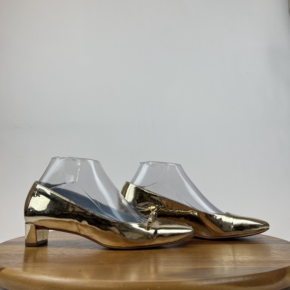 Womens Frances Valentine Mary Mini Block Bow Gold‎ Vegan Formal Pumps Size 7 B